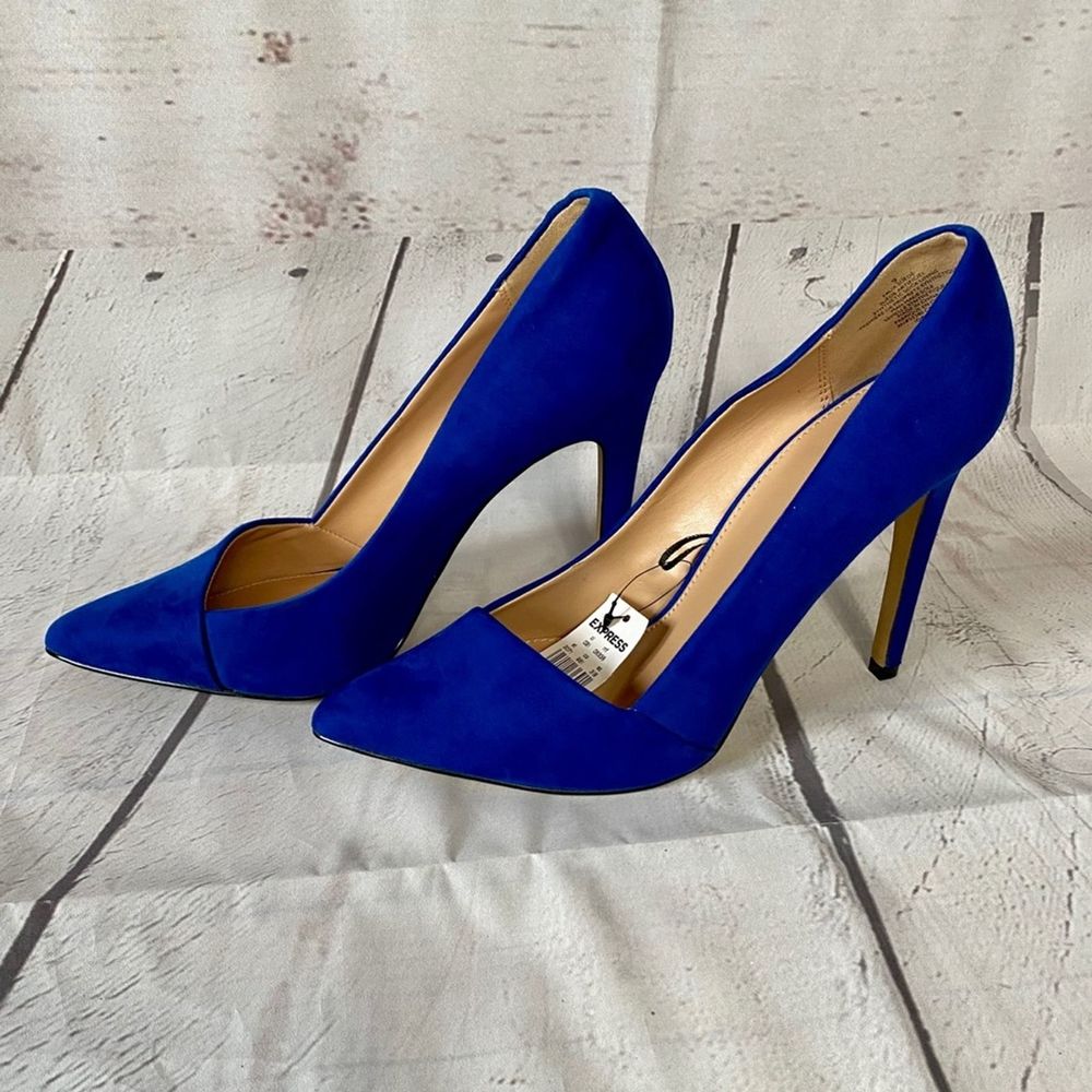 NWOT Express Blue Suede 4.5” Stiletto Heels Size 9
